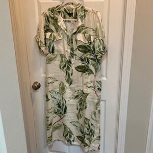 Ann Taylor 100% Linen Green Leaf Print Midi Dress -- SOLD